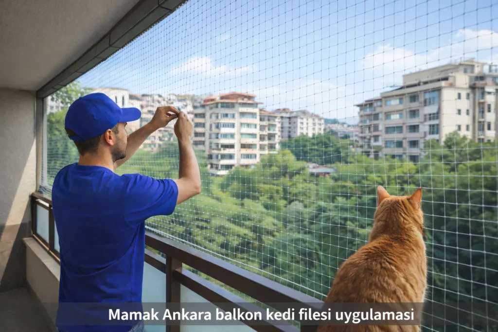Mamak kedi filesi montajı yapılan balkon güvenlik uygulaması – Aks File Ankara